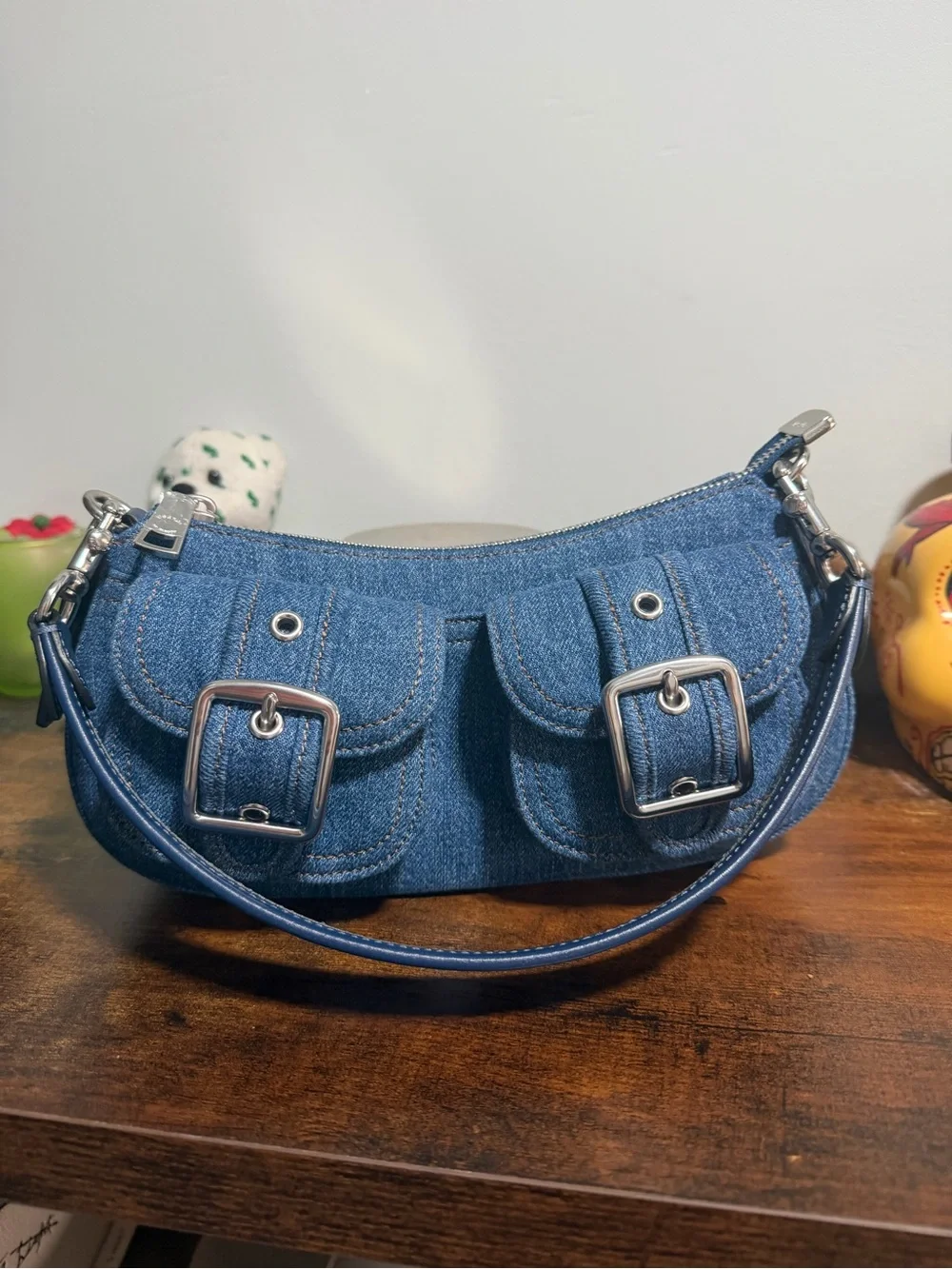 Coach Denim Ashton Buckle Shoulder Bag - Blue